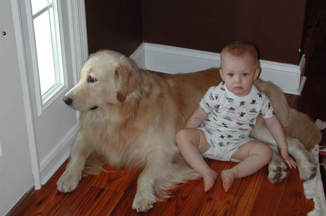 Cowboy and toddler at Kestrel Farm Goldens